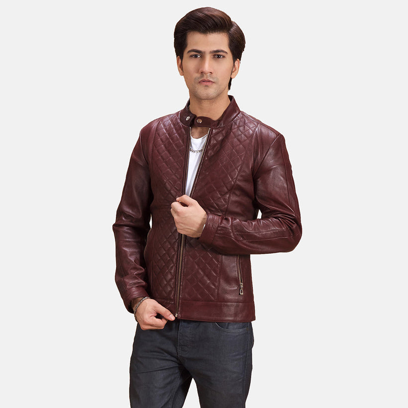 Rumano Jae Marrone Rossiccio Giacca Biker in Pelle da Uomo