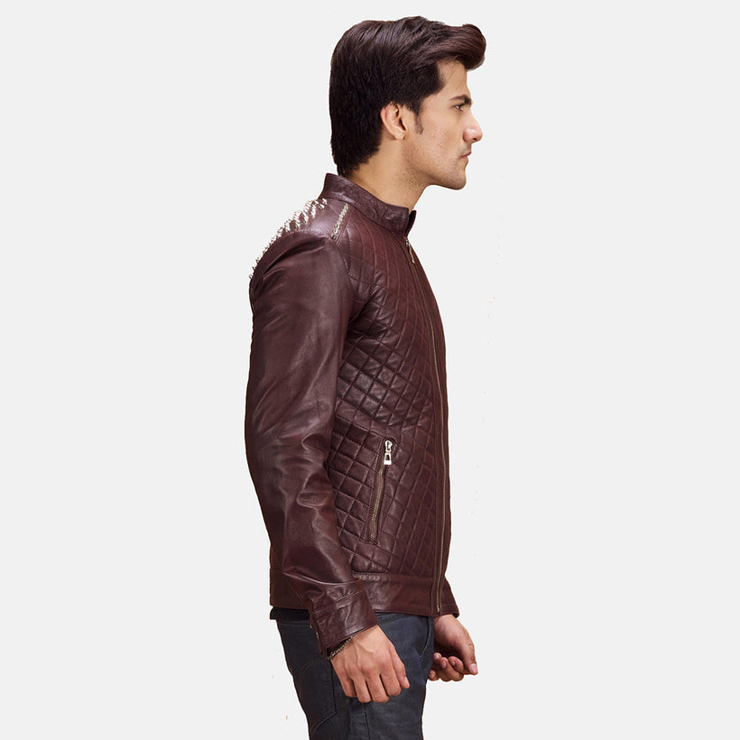 Rumano Jae Marrone Rossiccio Giacca Biker in Pelle da Uomo