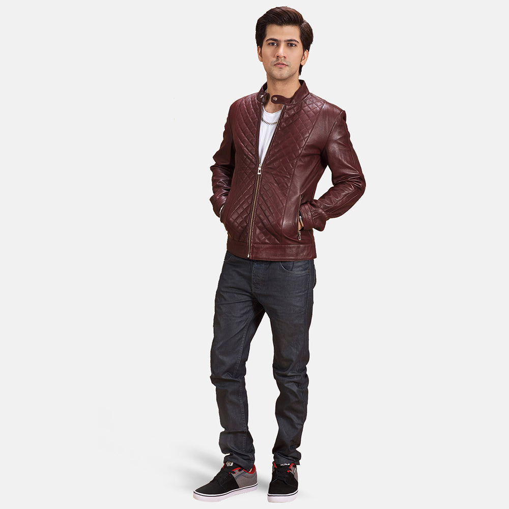 
Rumano Jae Marrone Rossiccio Giacca Biker in Pelle da Uomo - Vista laterale che mostra il taglio ergonomico delle maniche