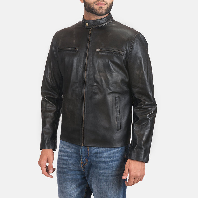 Rustic Giacca Biker in Pelle da Uomo