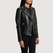 
Black Sheepskin Leather Biker Jacket - Vista posteriore con spalle definite e orlo pulito