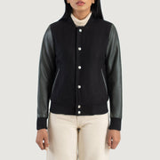 Dettaglio ravvicinato of Varsity &amp; Snap Buttons Hardware on Savant Green Hybrid Varsity Jacket