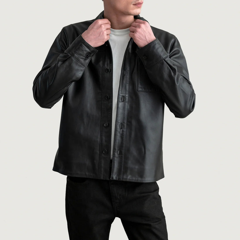 Scout Nero Leather Shirt da Uomo