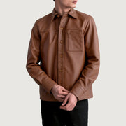 
Scout Matte Marrone Leather Shirt da Uomo - Vista laterale che mostra il taglio ergonomico delle maniche