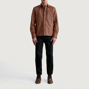 
Dettaglio ravvicinato of Shirt & Buttons Hardware on Scout Matte Marrone Leather Shirt da Uomo