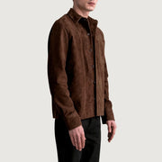 
Brown Goatskin suede Jacket - Vista posteriore con spalle definite e orlo pulito
