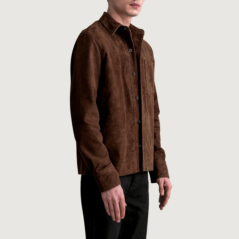 Scout Moka Suede Leather Shirt da Uomo