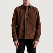 
Scout Moka Suede Leather Shirt da Uomo - Vista laterale che mostra il taglio ergonomico delle maniche