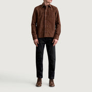 
Dettaglio ravvicinato of Shirt & Buttons Hardware on Scout Moka Suede Leather Shirt da Uomo