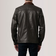 Dettaglio ravvicinato of Shirt &amp; Zipper Hardware on Sean Marrone Leather Classic Giacca in Pelle da Uomo For Men