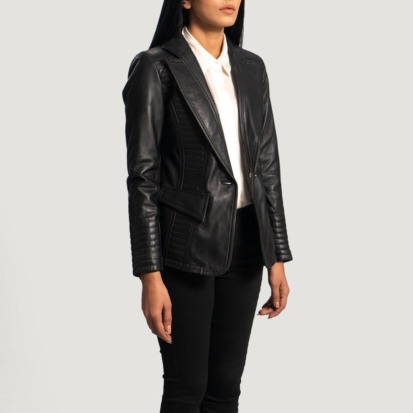 Selina Nero Blazer in Pelle in Pelle da Donna
