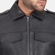 Black Calfskin leather Jacket - Vista posteriore Showing Tailored Shoulder Fit &amp; Clean Hemline