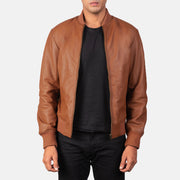 Men's Shane Marrone Bomber in Pelle da Uomo in Brown Sheepskin Leather - Vista frontale e linea su misura | Acquista online