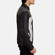 Black Sheepskin Leather Biker Jacket - Vista posteriore Showing Tailored Shoulder Fit &amp; Clean Hemline