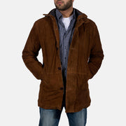 Men's Sheriff Marrone Giacca Scamosciata da Uomo in Brown Goatskin Suede - Vista frontale e linea su misura | Acquista online