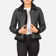 
Sherilyn B-3 Distressed Black Leather Bomber Jacket in Distressed Black Sheepskin Snuffed - Vista frontale e silhouette sartoriale | Acquista online