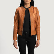 
Sleeky Clean Cuoio Giacca Biker in Pelle da Donna in Tan Brown Sheepskin Leather - Vista frontale e silhouette sartoriale | Acquista online