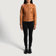 
Sleeky Clean Cuoio Giacca Biker in Pelle da Donna - Vista laterale che mostra il taglio ergonomico delle maniche