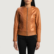
Dettaglio ravvicinato of Classic Collar & Zipper Hardware on Sleeky Clean Cuoio Giacca Biker in Pelle da Donna