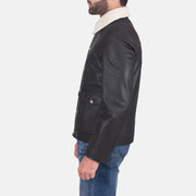 
Black Goatskin Leather Aviator Jacket - Vista posteriore con spalle definite e orlo pulito
