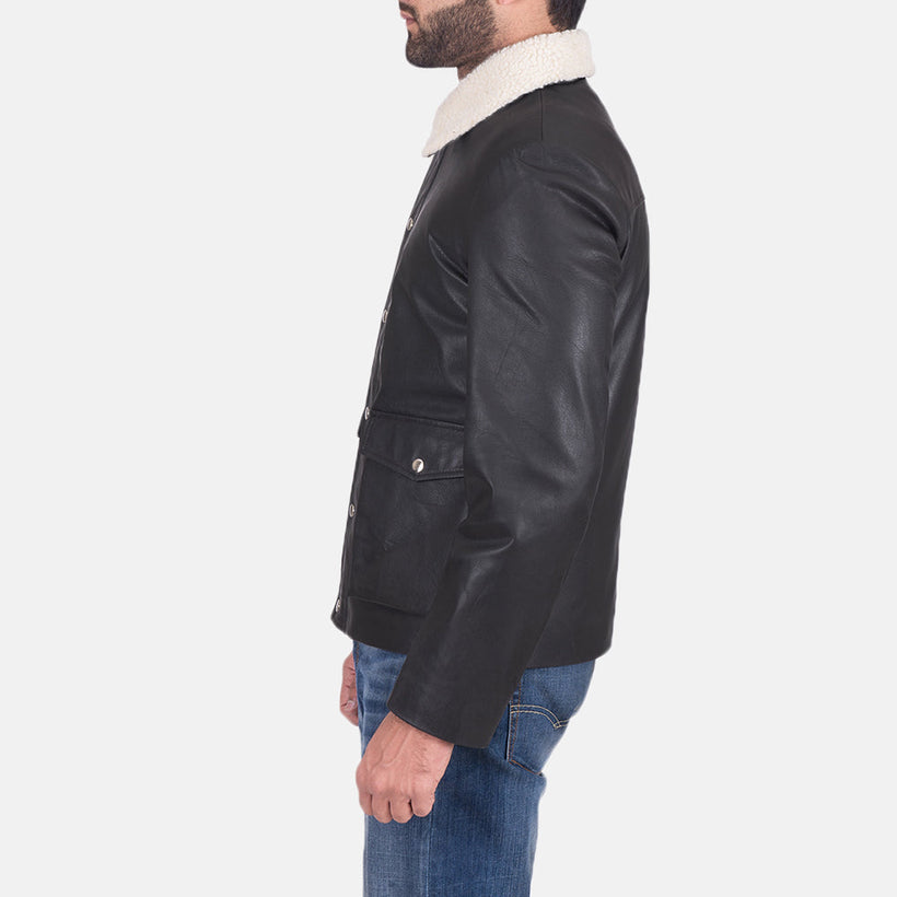 Snow Cole Nero Giacca in Pelle da Uomo