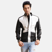Spade Silver Black Leather Bomber Jacket in Black Sheepskin Leather - Front Profile View & Tailored Silhouette | Buy Online