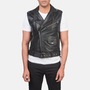 
Dettaglio ravvicinato of Notch & Zipper Hardware on Sullivan Nero Leather Biker Vest da Uomo