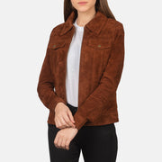 
Suzy Brown Suede Trucker Jacket in Brown Goatskin Suede - Vista frontale e silhouette sartoriale | Acquista online