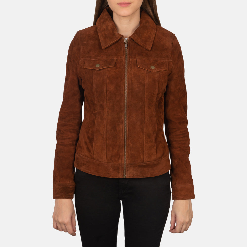
Brown Goatskin suede Jacket - Vista posteriore con spalle definite e orlo pulito