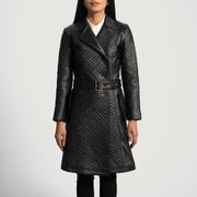 
Sweet Susan Nero Trench in Pelle da Donna in Black Sheepskin Leather - Vista frontale e silhouette sartoriale | Acquista online