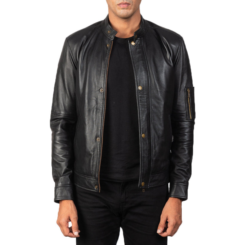 Tea House Nero Giacca Biker in Pelle da Uomo