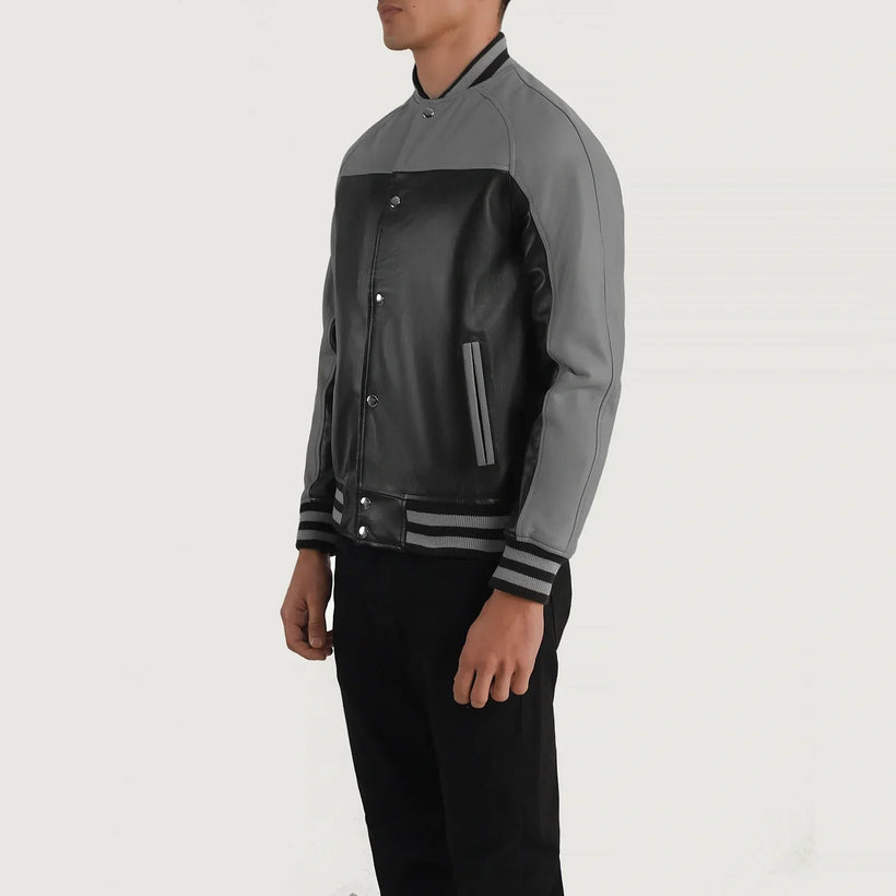 Terrance Nero Varsity Giacca in Pelle da Uomo