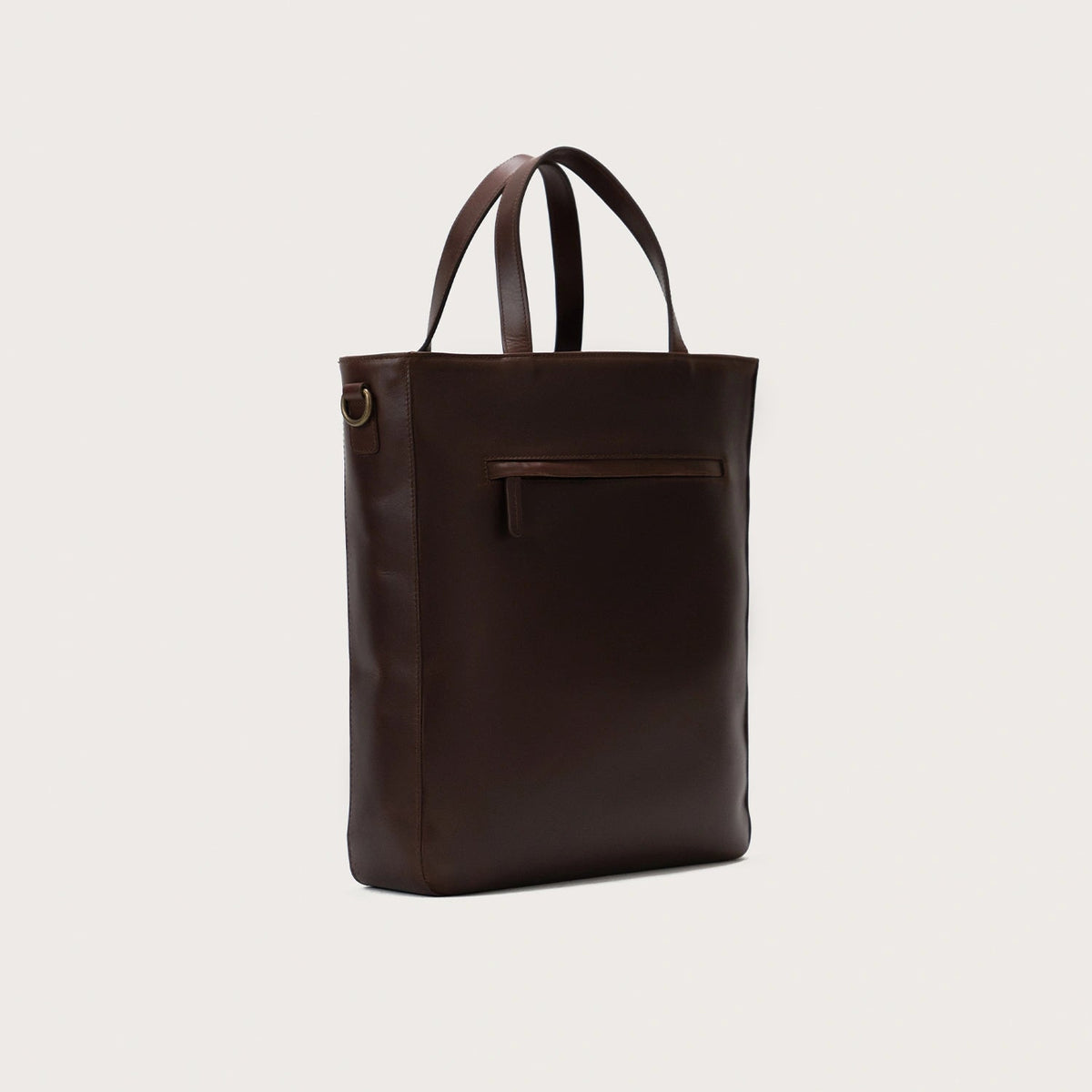 
The Poet Vintage Brown Leather Tote Bag For Men & Women - Profilo laterale strutturato con profondità del soffietto