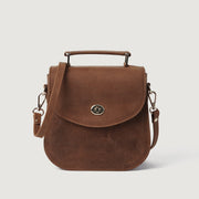 
The Sandra Vintage Cuoio Leather Saddle Bag For Women in Tan Full Grain Naturally Milled Cowhide Leather. - Full Exterior Vista frontale e silhouette sartoriale | Acquista online