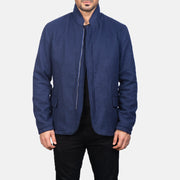 Men's Thomas Blu Wool Giacca in Pelle da Uomo in Navy Blue Synthetic Wool - Vista frontale e linea su misura | Acquista online