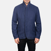 Dettaglio ravvicinato of Nehru &amp; Zipper with Dual Puller Hardware on Men's Thomas Blu Wool Giacca in Pelle da Uomo