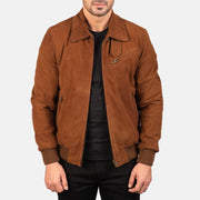 Men's Tomchi Cuoio Suede Giacca in Pelle da Uomo in Brown Goatskin Suede - Vista frontale e linea su misura | Acquista online