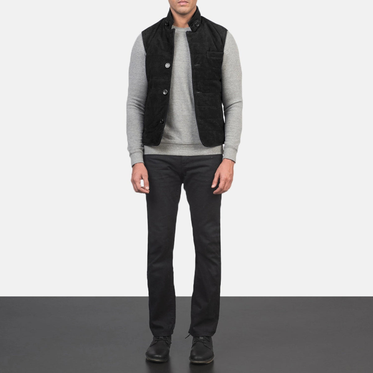 
Tony Nero Suede Vest da Uomo - Vista laterale che mostra il taglio ergonomico delle maniche