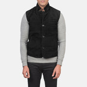 
Dettaglio ravvicinato of Notch with removable throat latch & Button Hardware on Tony Nero Suede Vest da Uomo