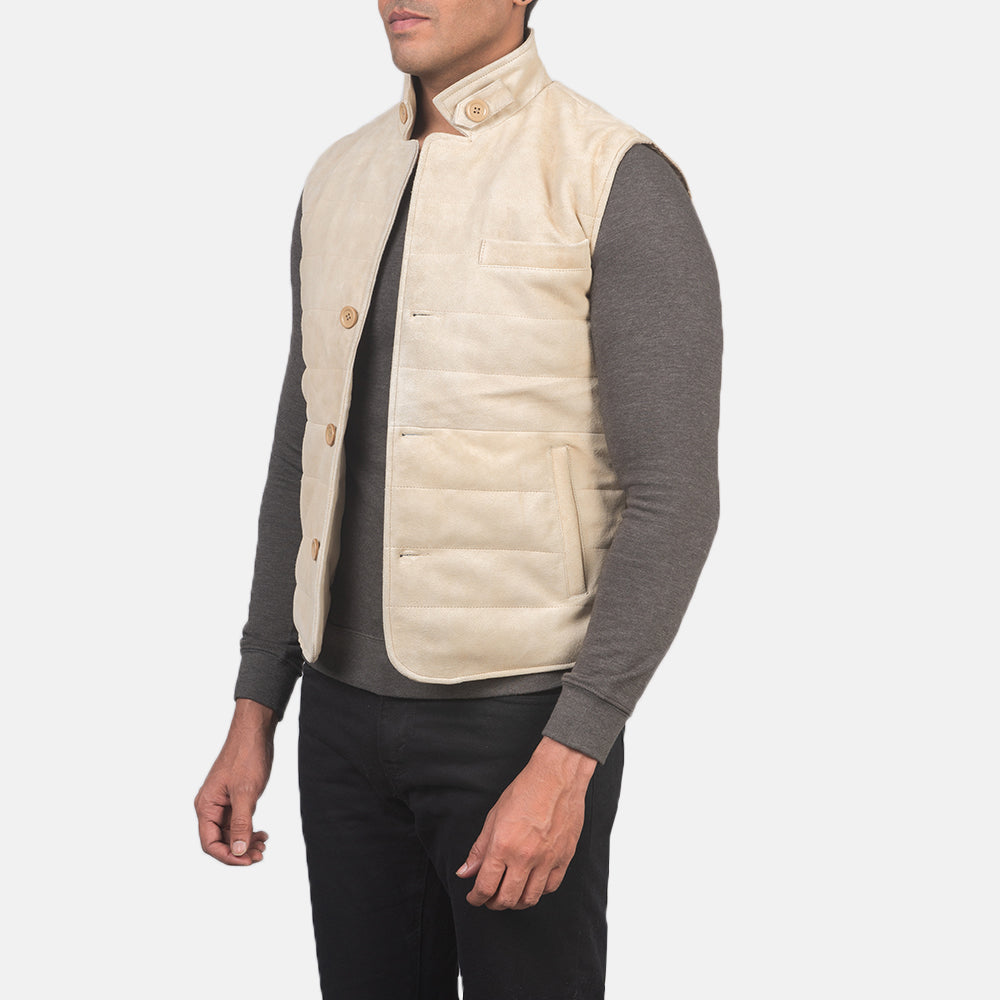
Off-White Goatskin Suede Leather Vest - Vista posteriore con spalle definite e orlo pulito