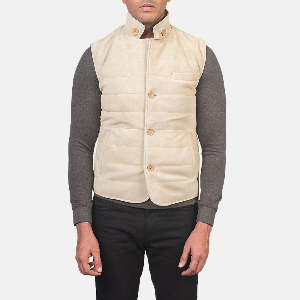 
Dettaglio ravvicinato of Notch with removable throat latch & Button Hardware on Tony Off-Bianco Suede Vest da Uomo