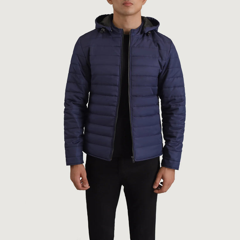 Tyler Blu Hooded Puffer Giacca in Pelle da Uomo