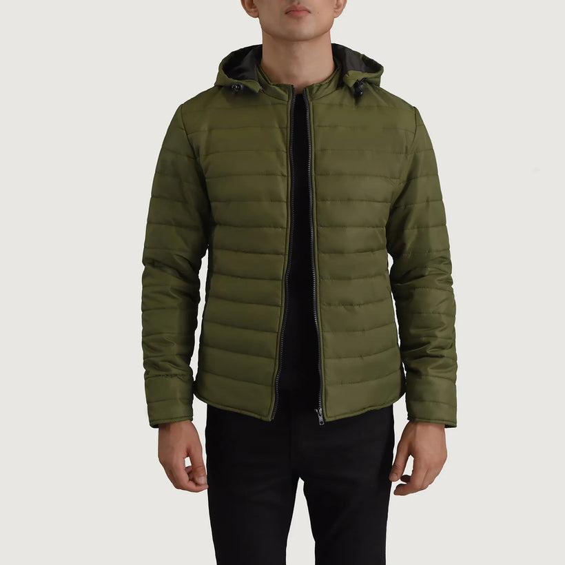 Tyler Verde Hooded Puffer Giacca in Pelle da Uomo
