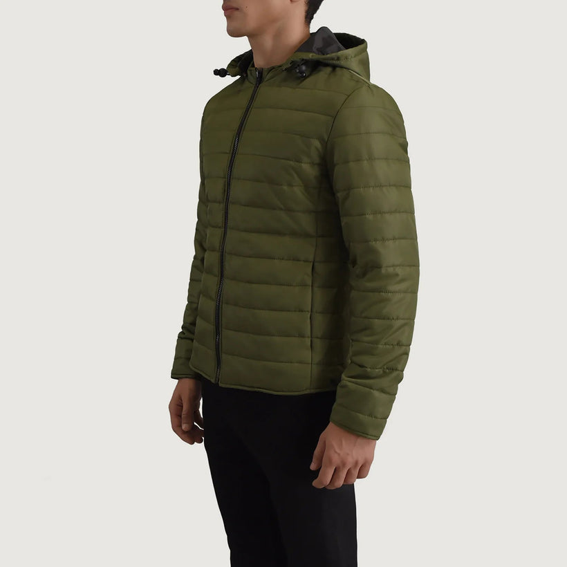 Tyler Verde Hooded Puffer Giacca in Pelle da Uomo