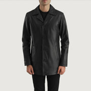 
Urban Slate Nero Cappotto in Pelle da Uomo in Black Cowhide (Lt-071) Leather - Vista frontale e silhouette sartoriale | Acquista online