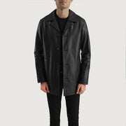 
Black Cowhide (Lt-071) leather Coat - Vista posteriore con spalle definite e orlo pulito
