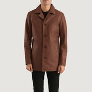 
Urban Slate Marrone Cappotto in Pelle da Uomo in Brown Cowhide Leather - Vista frontale e silhouette sartoriale | Acquista online