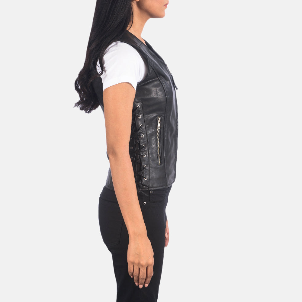 Black Goatskin Leather Biker Jacket - Vista posteriore Showing Tailored Shoulder Fit &amp; Clean Hemline