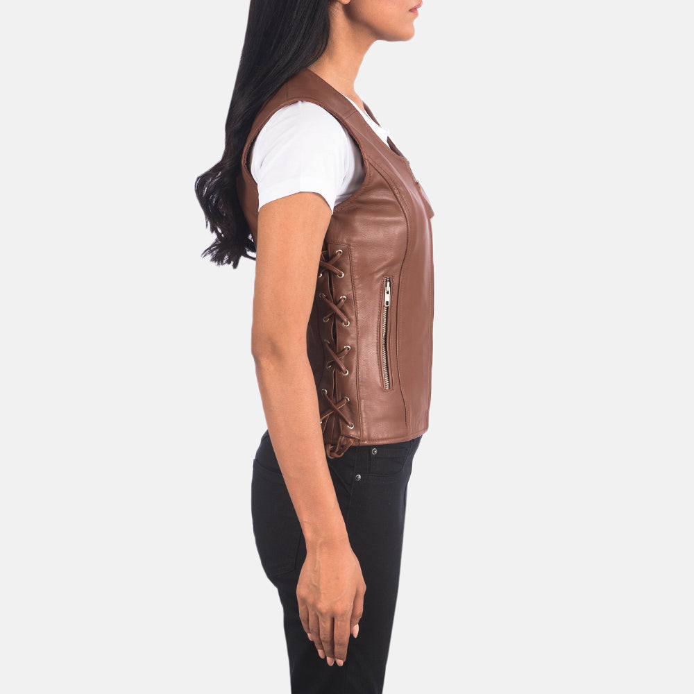Brown Sheepskin Leather Biker Jacket - Vista posteriore Showing Tailored Shoulder Fit &amp; Clean Hemline