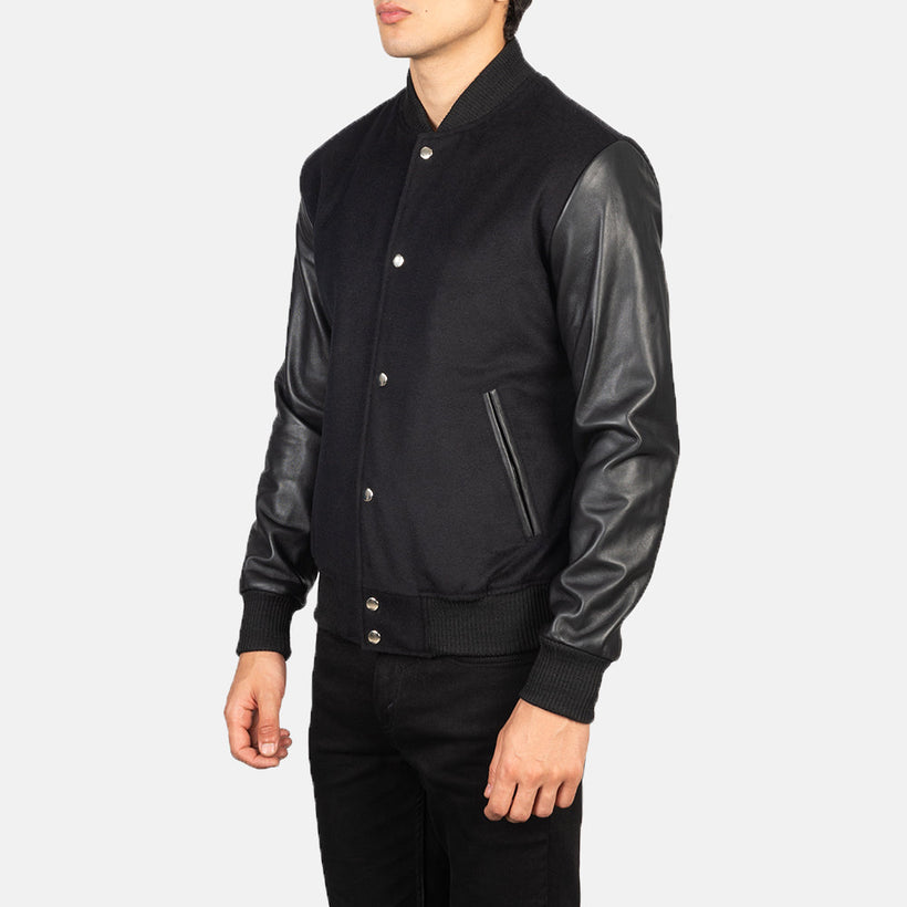Vaxton Nero Hybrid Varsity Giacca in Pelle da Uomo